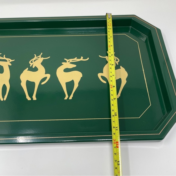 Vintage Serving Trays and Coasters Set Enesco Hunter Green Deer Made in Japan - Picture 12 of 16